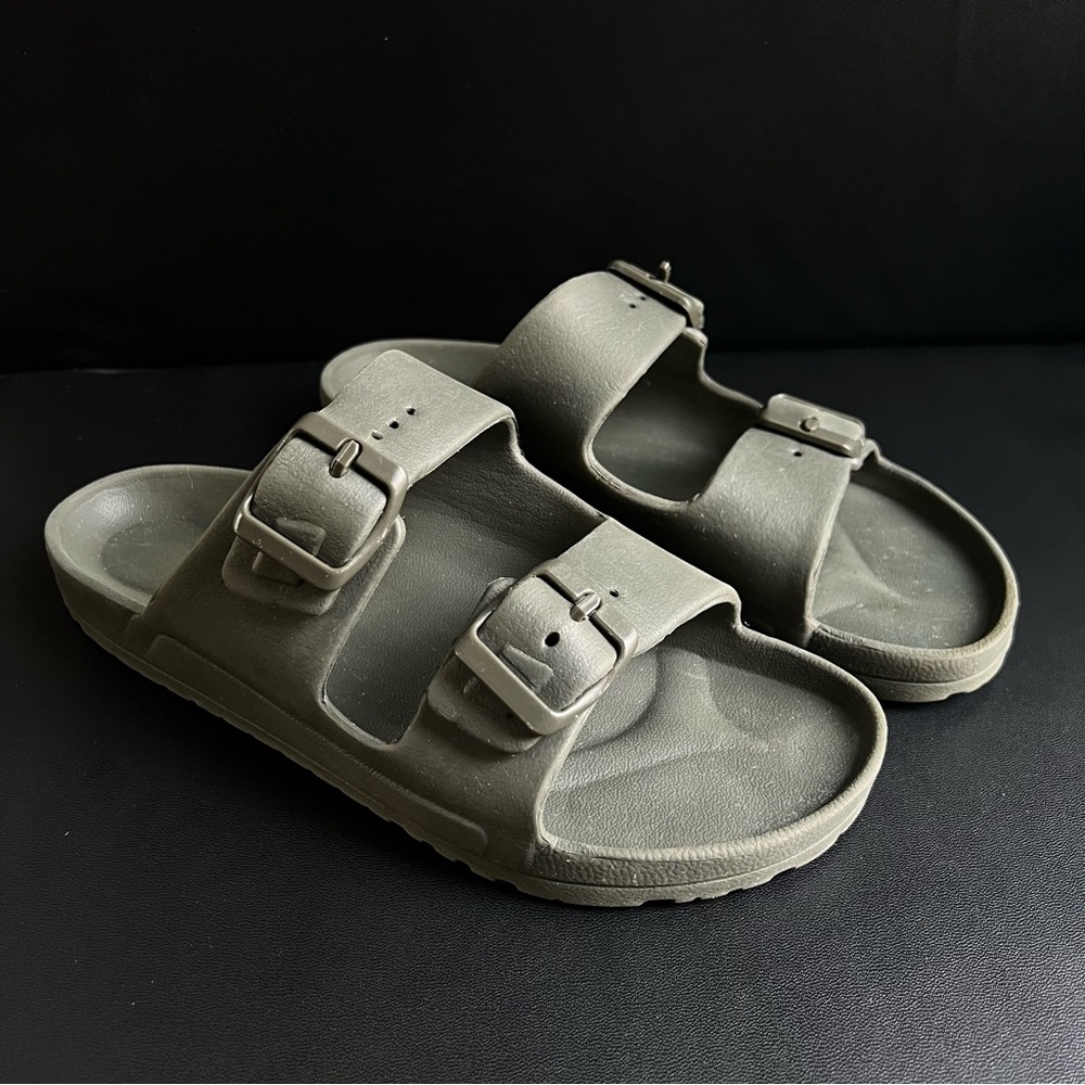 Green Slide Sandals with Buckles